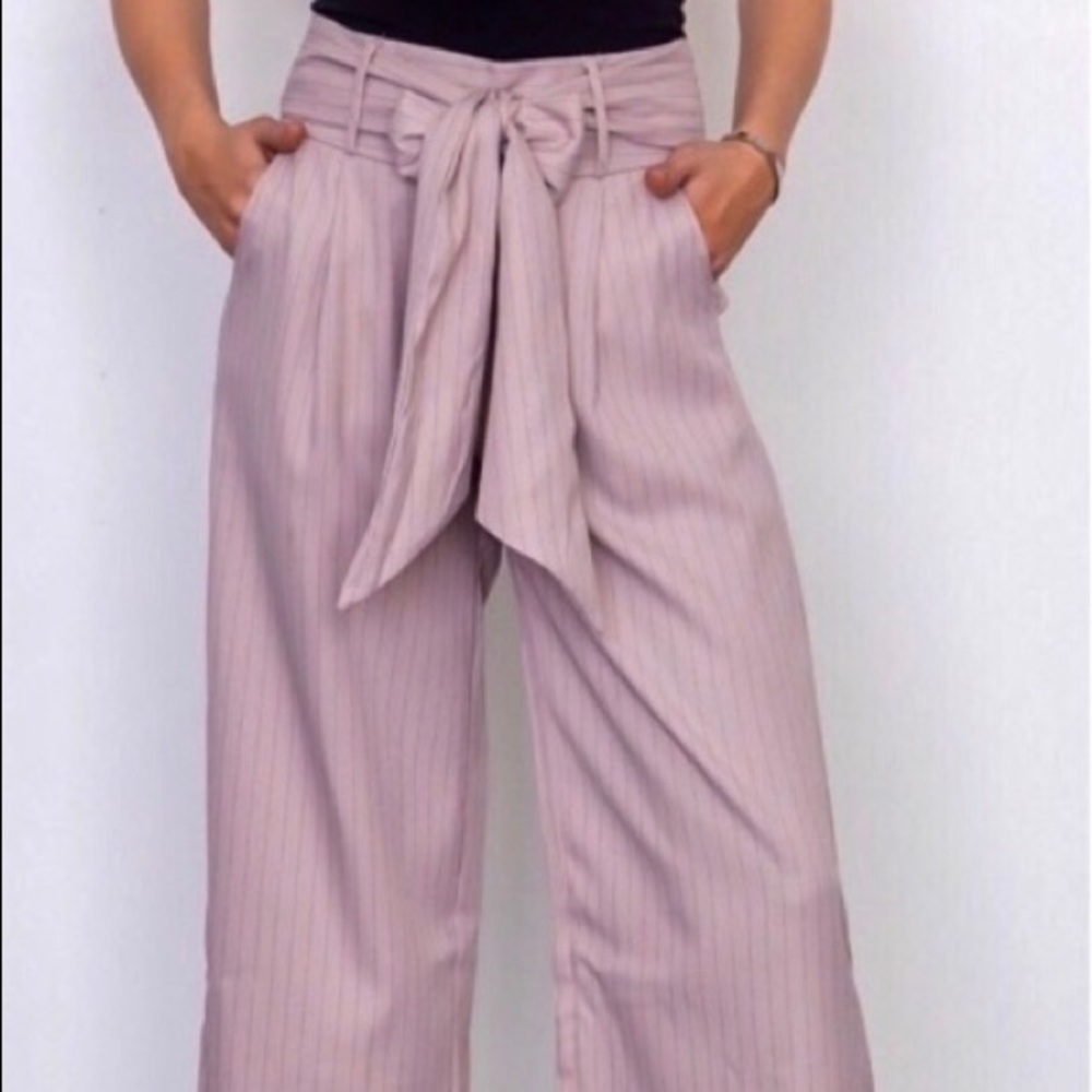 Hidden Alley Taupe Pinstripe Gaucho Pants - Picture 2 of 8
